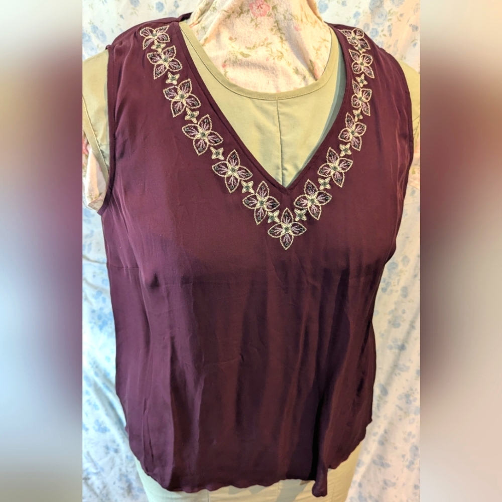NWT plum silk Lane Bryant floral embroidered tank size 18/20